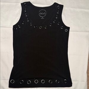 INC International Concepts Black Sleeveless Tank with Grommet Trim